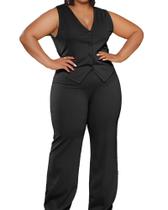 Ternos casuais de negócios plus size de 2 peças para mulheres CXXQ Black 4X