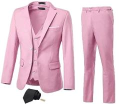 Ternos de formatura para homens Mrbuerly Blazer, colete e calças rosa XS