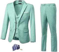 Ternos masculinos Mrbuerly Mint Green Slim Fit 3 peças com gravata tamanho M/40