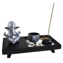 Terrário Bandeja Areia Altar Ganesha Jardim Zen Decorativo Porta Vela Incensário Madeira 10cm - Gici Decor