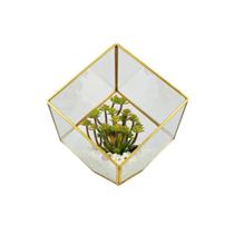 Terrário Decorativo Com Plantas Artificiais Modelo Cubo Dourado Verito Terrário Decorativo Com Plantas Artificiais Modelo Cubo Dourado Verito