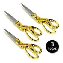 Tesoura Alfaiate Profissional Costura Tecido Dourada C/3 Pçs