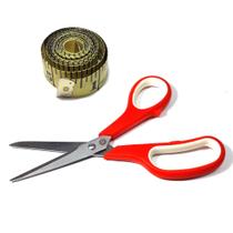 Tesoura Cabo Plástico 19cm Para Costura Mais Fita Métrica Cor Amarela