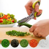 Tesoura Cozinha 5 Lâminas Aço Inox Grande Para Picar Alimentos Legumes Temperos Ervas