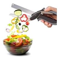 Tesoura Cutelo Faca Fatiador Legumes 2 Em 1 Multiuso Cozinha Cortar Alimentos - Tendmix