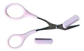 Tesoura De Aparar Sobrancelha Com Pente Cor Rosa Conjunto