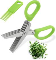 Tesoura de Cozinha 5 Lâminas Aço Inoxidável Culinária Multiuso Cortar Picar Verduras Salsa Salsinha Manjericão Ervas com Praticidade