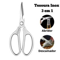 Tesoura De Cozinha Multiuso Culinária Inox Abridor De Garrafa Cortador De Legumes Frango Descamador Tesoura De Cozinha Multiuso Culinária Inox Abridor De Garrafa Cortador De Legumes Frango Descamador