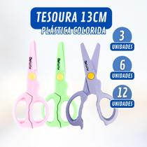 Tesoura Escolar Plástica 13 Cm Infantil Kit Com 3 / 6 Ou 12 Unidades
