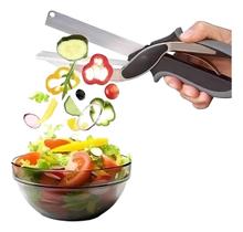 Tesoura Legumes Verduras 2 Em 1 Faca Cortador Fatiador Inox Tesoura Legumes Verduras 2 Em 1 Faca Cortador Fatiador Inox