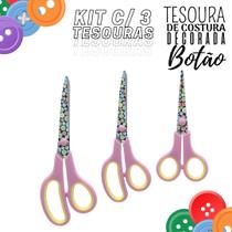 Tesoura Para Costura Decorada Botão Kit C/ 03 - Nybc