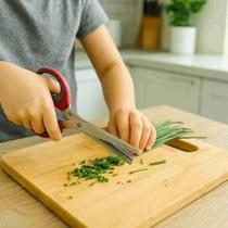Tesoura Picar Alimentos Faca Talheres Cozinha Temperos Legumes Ervas 5 Lâminas Aço Inox