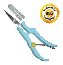 Tesoura Ponta Curva Arremate Acabamento Artesanato 12cm Azul