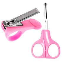 Tesoura Ponta Curva Cortador De Unha Bebê Kit Higiênico Bebê Cor Rosa
