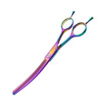 Tesoura Profissional Colorida De 7.0 Polegadas Para Tosa De Cães, Tesoura Curva De Desbaste Para