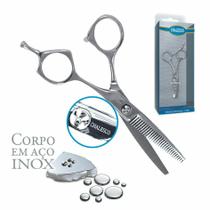 Tesoura Profissional com Lâmina Dentada em Aço Cromado com Botão Regulador de Tensão 14cm Chalesco Tesoura Profissional com Lâmina Dentada em Aço Cromado com Botão Regulador de Tensão 14cm Chalesco