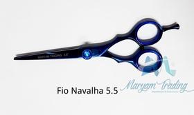 Tesoura reta 5.5 polegadas azul acabamento fio navalha