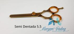 Tesoura semi dentada 5.5 polegadas dourada desfiadeira