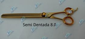 Tesoura semi dentada 8.0 polegadas dourada