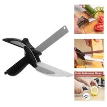 Tesoura tabua de cozinha 2 em 1 fatiador multiuso em inox clever cutter faca corte lamina verduras legumes