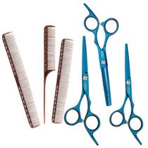 Tesoura Titanium Navalha Laser Desbaste+3 Pente Metal Vertix Tesoura Titanium Navalha Laser Desbaste+3 Pente Metal Vertix