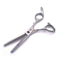 Tesoura Umi Profissional Prata Cromado de 6 Polegadas Fio Desbaste Invertida com Lamina pra Baixo e Dentes pra Cima para Corte de Cabelo Barbeiro e Ca