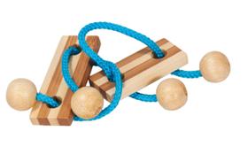 Teste de QI, quebra-cabeça de corda de bambu, "azul", em caixa de metal