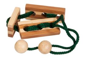 Teste de QI, quebra-cabeça de corda de bambu, "verde", em caixa de metal