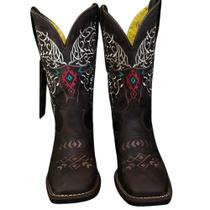 Texana Durango Feminina Bordado Rosa com Turqueza