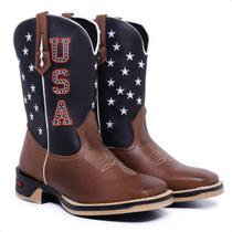 Texana Masculina Jumper Usa Bandeira Americana Botina Bota Country Bico Quadrado