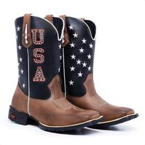 Texana Masculina Usa Bandeira Americana Estrelas Bota Country Botina Bico Quadrado Cano Curto