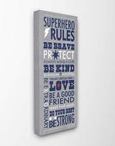 The Kids Room By Stupell Grey e Navy Superhero Rules Tipografia Canvas Wall Art, 10 x 24, Orgulhosamente Made in USA, Multicolor
