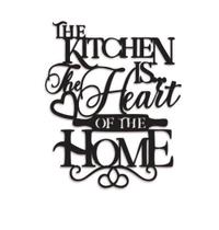 The Kitchen is the heart of the Home 37x45cm Lettering em Madeira MDF Escultura Parede