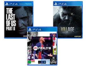 The Last of Us Part II + FIFA 21 + Resident Evil - Village para PS4
