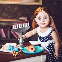 The Queen's Treasures 18 Inch Doll Food Accessory, Hanukkah Play Set! Menorah, 9 Velas Removíveis, Dreidel, 6 Pedaços de Gelt, Estrela de David Platter, Donut & Latke Compatível com American Girl