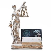 Themis Deusa Justiça Porta Cartão Resina Branco C/ Dourado - M3 Decoração