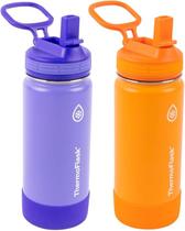 Thermoflask Garrafas Térmica 473 Ml De Aço Inoxidável, Com 2 Unidades, 16 Onças, Com Tampa De Canudo, Roxo_llaranja