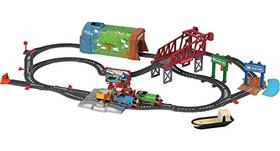 Thomas & Friends Talking Thomas & Percy Train Set, trem motorizado e trilhos definidos para crianças pré-escolares com 3 anos ou mais, Multi