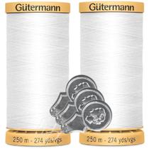 Thread Gutermann Natural Cotton 50wt 250m, pacote com 2 unidades com enfiadores de agulha Thread Gutermann Natural Cotton 50wt 250m, pacote com 2 unidades com enfiadores de agulha