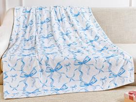 Throw Blanket Buryeah Blue Bow Flannel 127x152cm Decoração de quarto