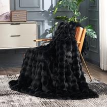 Throw Blanket Cozy Bliss Faux Fur para sofá, 130 x 150 cm, preto