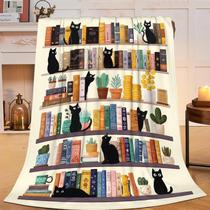 Throw Blanket Fuzawet Black Cat Bookshelf Flannel Flannel Fleece Throw Blanket Fuzawet Black Cat Bookshelf Flannel Flannel Fleece