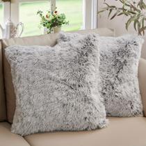Throw Pillows Cheer Collection Fluffy Shaggy Faux Fur Grey