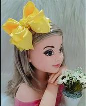 Tiara Amarela com Laço e Miolo de Pérolas para Crianças