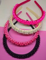 Tiara Arquinho com Perólas Feminina Arco de Cabelo Delicada Adulto e Infantil Branca Rosa Preto Moda