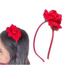 Tiara Arquinho Feminino Vermelha Flor para prender cabelo