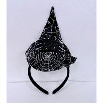 Tiara arquinho preto com prata teia chapéu de bruxa halloween festas feminina