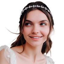 Tiara Arranjo Cabelo Noiva Flor Strass Cristal Prateado