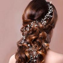 Tiara Arranjo Cabelo Noiva Pérola Fio Strass Cristal Dourado -