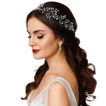 Tiara Arranjo Cabelo Noiva Pérola Fio Strass Cristal Pratead -